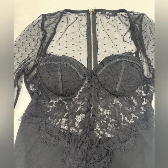 Chic Black Lace Long Sleeve Dress - Picture 3 of 10
